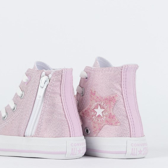 TENIS CHUCK TAYLOR ALL STAR CANO ALTO SIDE ZIP METAL ROSA/LILAS CLARO