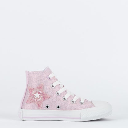 TENIS CHUCK TAYLOR ALL STAR CANO ALTO SIDE ZIP METAL ROSA/LILAS CLARO