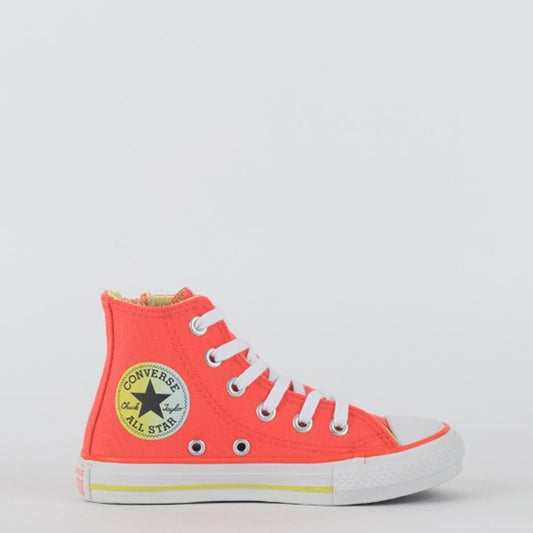 TENIS CHUCK TAYLOR ALL STAR CANO ALTO LARANJA CHAMA/VERDE CITRICO