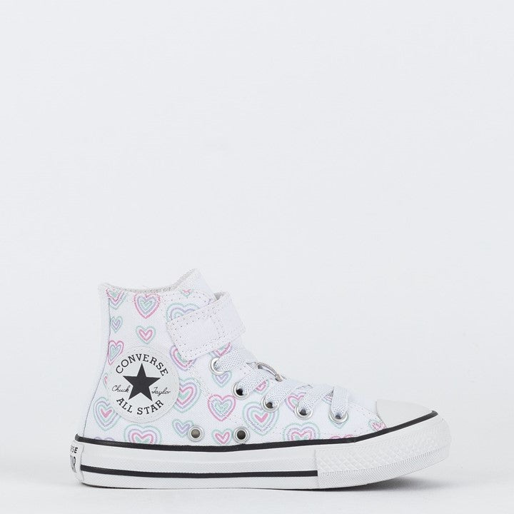 TENIS CONVERSE CHUCK TAYLOR ALL STAR 1V HI HAPPY HEARTS BRANCO/ROSA CHICLETE